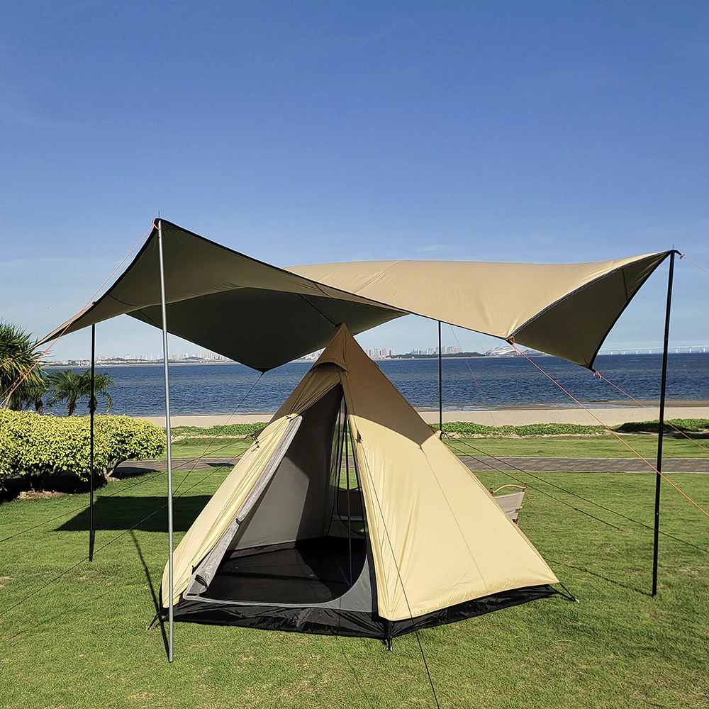 Cheap Goat Tents Ultralight Pyramid 4 Person Camping Tent Travel Family Tourist 4x Double Layer Outdoor Hiking Large Teepee Backpacking tents   